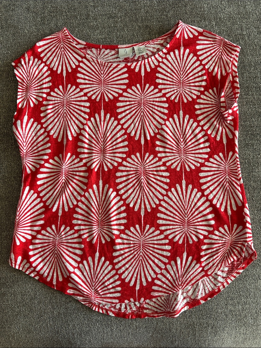 Joie Red and White Patterned Cap Sleeve Tee Size M